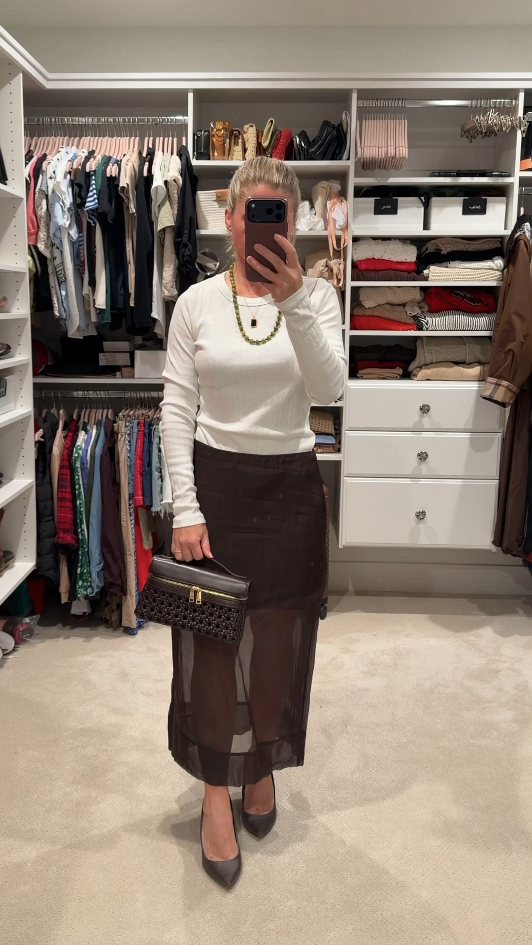 Classic holiday dressing with a modern twist. This pointelle long sleeve paired with an espresso sheer skirt and matching espresso heels feels polished yet effortless. 

Styling tip: if you want the sheer look but need warmth, I swear by Noosh tights. They look sheer but keep you cozy. Linking everything plus a few similar options for holiday outfits, espresso tones, elevated basics, and winter layering.

#LTKHoliday #LTKootd #LTKSeasonal