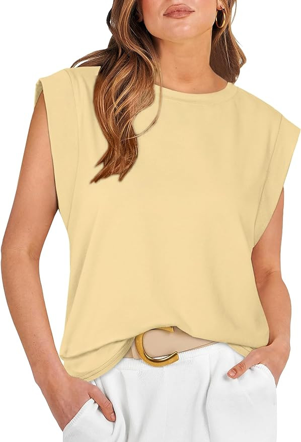 WIHOLL Cap Sleeve Tops for Women Summer Top Basic Tee Shirts Business Casual Tank Loose Fit 2026 ... | Amazon (US)