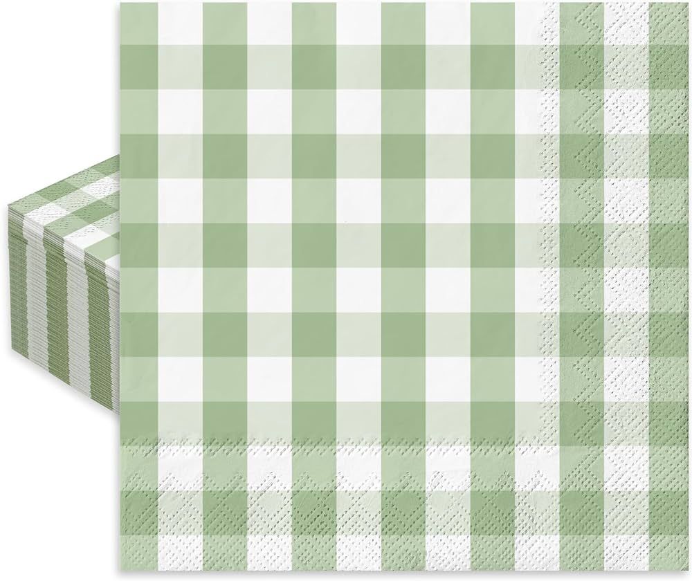 Whaline 6.5inch×6.5inch Sage Green Paper Napkin Plaid Wedding Napkins Disposable Luncheon Paper ... | Amazon (US)