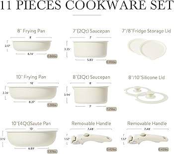 CAROTE 11pcs Pots and Pans Set, Nonstick Cookware Sets Detachable Handle, Induction Kitchen Cookw... | Amazon (US)