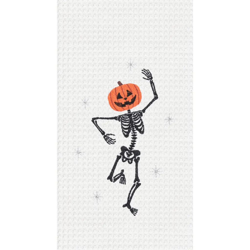 C&F Home Dancing Jack O' Lantern Skeleton Halloween Embroidered 100% Cotton Waffle Weave Kitchen Dishtowel in Orange at Nordstrom | Nordstrom
