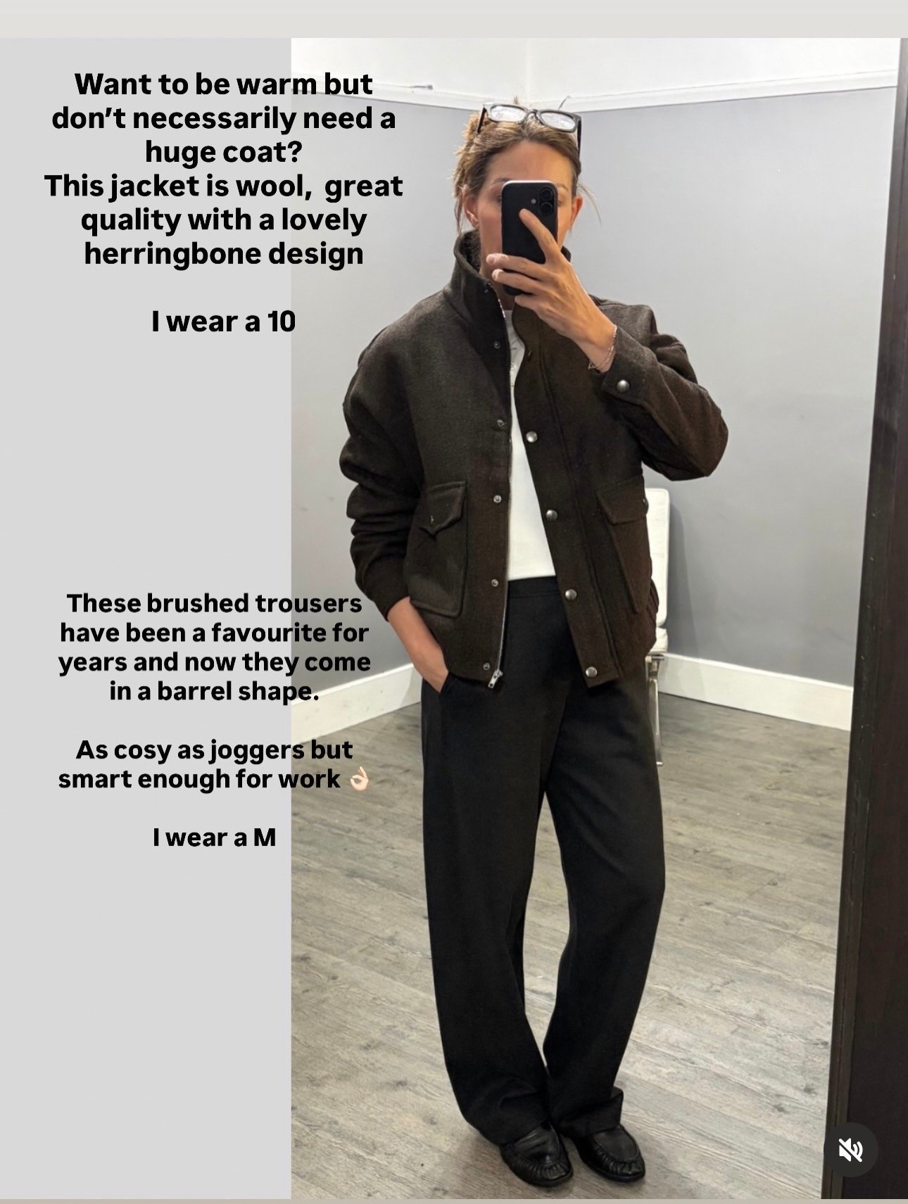 Sometimes we want to be warm, but we don’t necessarily want a huge coat. That’s where this beautiful wool jacket comes in. Is a gorgeous shape, has a high neck and a beautiful herringbone pattern to the fabric. These trousers are the ones I recommend every single autumn/winter. They are a brushed a jersey and this softest, comfiest trousers I’ve ever worn. They feel like joggers but they’re smart enough for Work. 
I wear a 10 jacket and a small (longer length) in the trousers.

#LTKautumn #LTKover50style #LTKstyletip