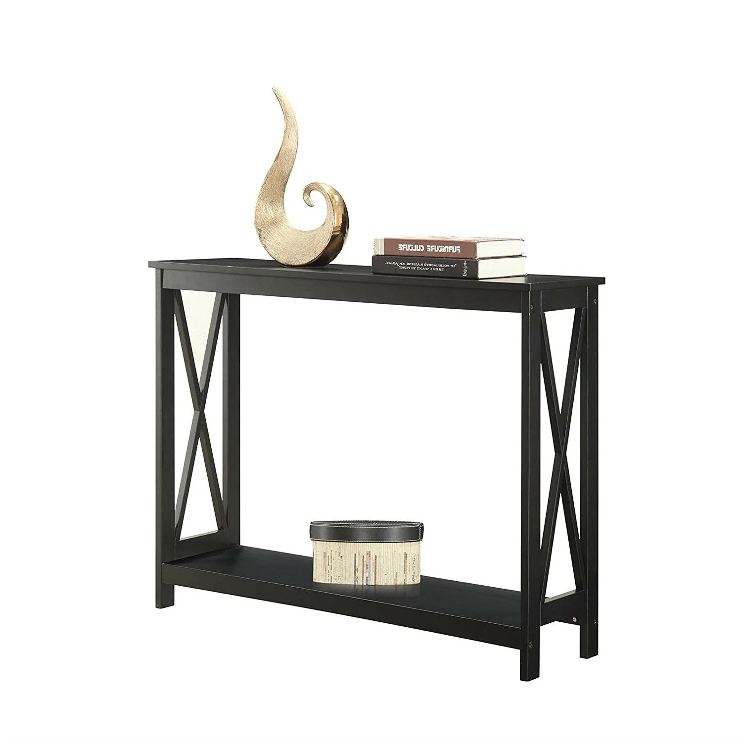 Black Wood Console Sofa Table with Bottom Storage Shelf | Shop Simon