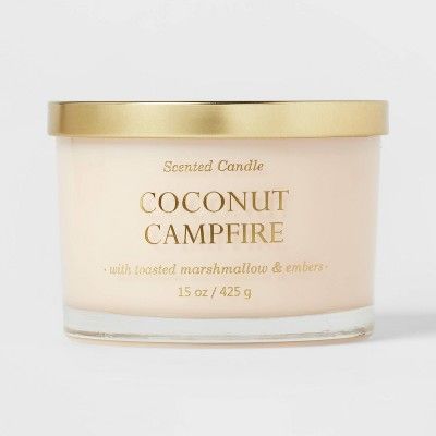15oz Lidded Glass Jar Solid Cream 3-Wick Coconut Campfire Candle - Opalhouse™ | Target