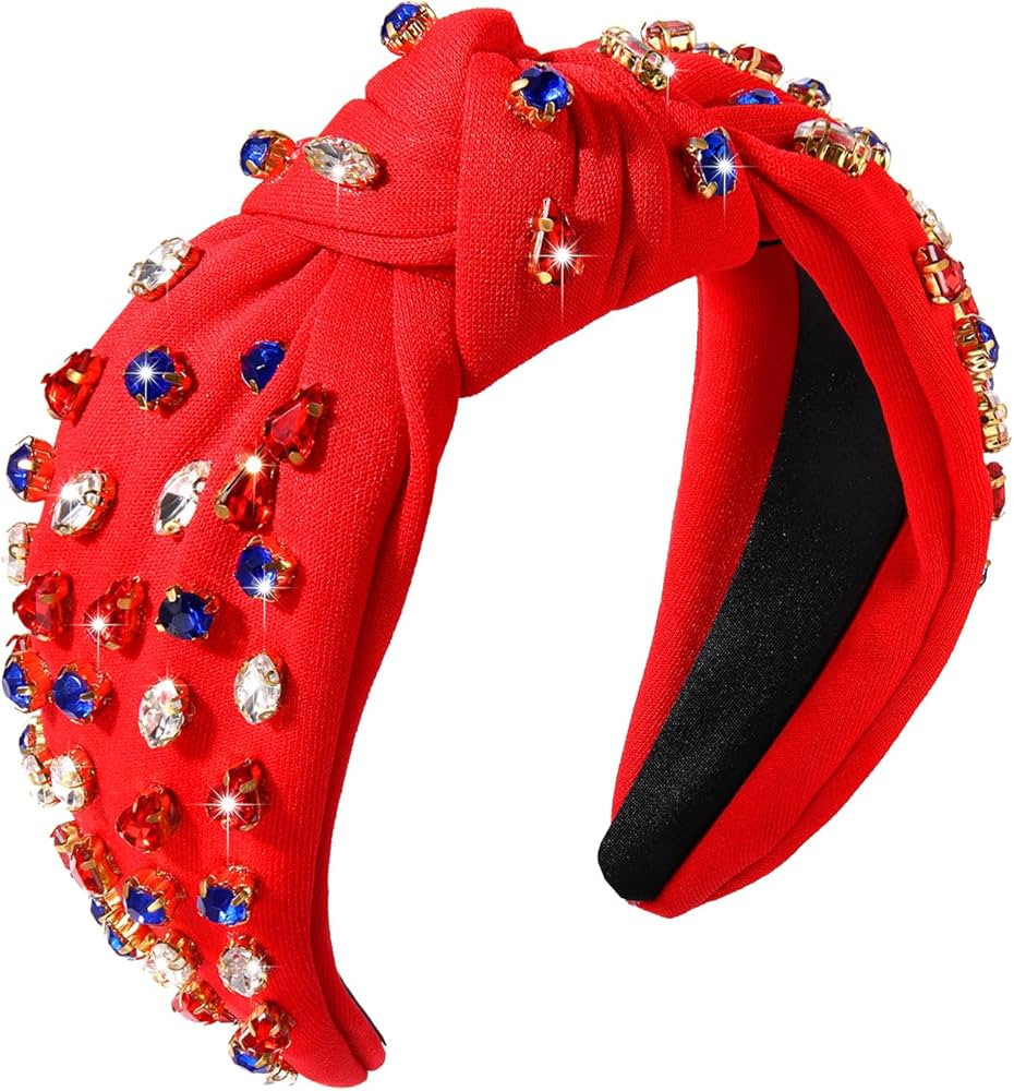 NVENF 4th of July Headbands, American Flag Star Headband Pearl Crystal Rhinestone Knotted Headban... | Amazon (US)