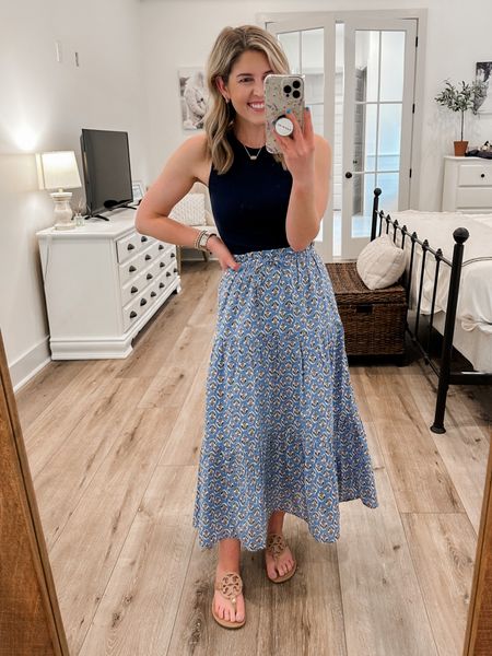 This midi skirt is in stock in a couple of sizes! Extra 50% off. Runs big, size down one 
Spring outfit/ midi skirt/ baby shower outfit

#LTKsalealert #LTKunder50 #LTKSeasonal
