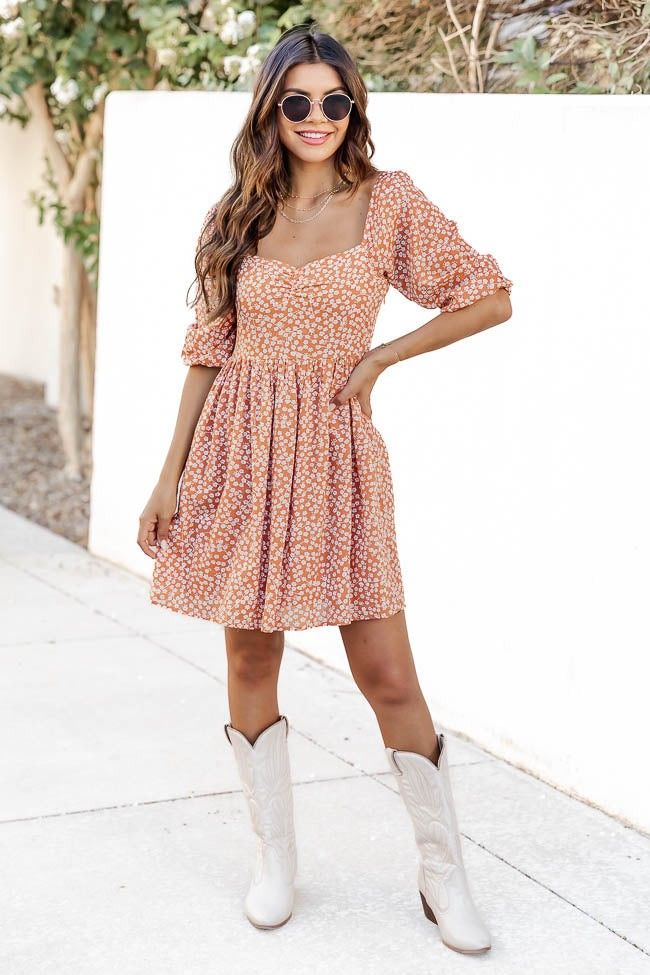 Good To Know Orange Floral Cinched Bust Dress - Pink Lily Fall | Pink Lily