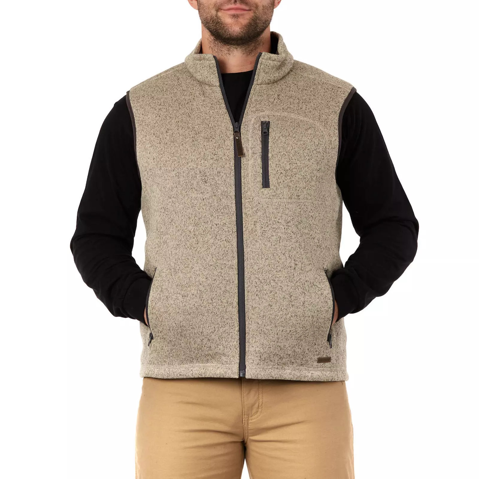 Men's Smith's Workwear Sherpa-Lined Sweater Fleece Vest, Size: XL, Oatmeal Grey | Kohl's