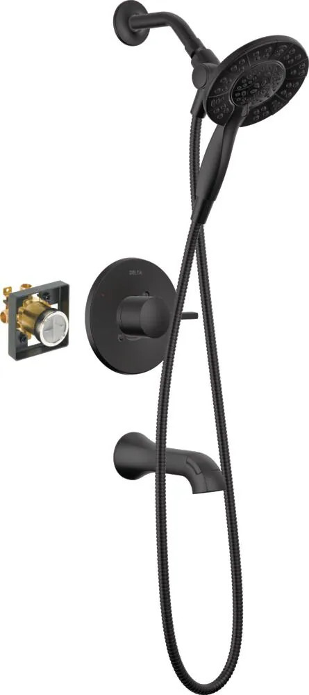 Delta Albion Matte Black Bathtub Shower Faucet with In2ition Hand Shower with Multichoice Universal Rough Valve | Lowe's