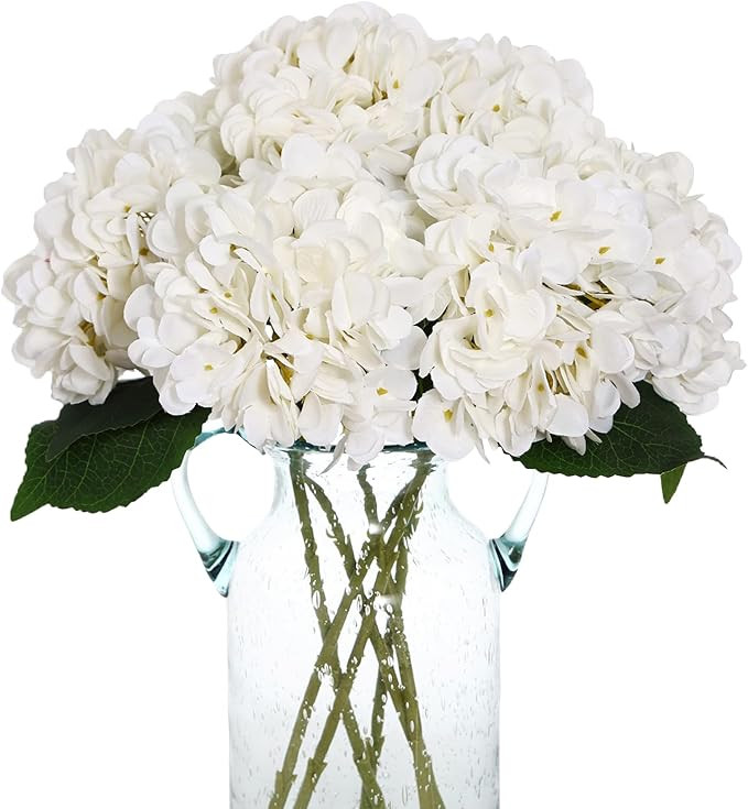 Kimura's Cabin 6pcs Faux White Hydrangeas Fake Flowers Artificial Silk Hydrangea Flower With Stem... | Amazon (US)