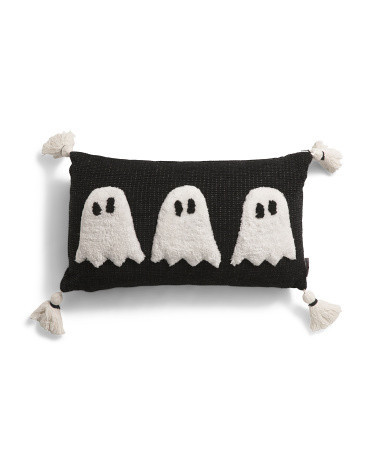 14X24 Textured With Tufted Boos Tassel Pillow, Polyester | TJ Maxx