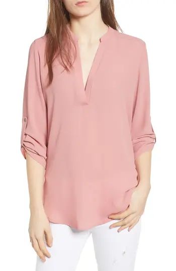 Women's Roll Tab Sleeve Woven Shirt, Size Small - Pink | Nordstrom