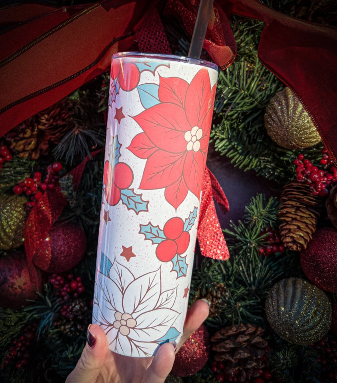 Pointsetta Tumbler | Christmas Floral Tumbler | Tumbler for Christmas | Coffee Tumbler | | Etsy (US)