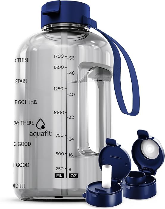 AQUAFIT Half Gallon Water Bottle with Time Marker - Straw & Chug Lid - BPA Free Gym Water Bottle ... | Amazon (US)