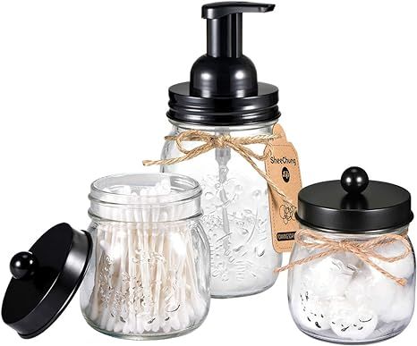 Mason Jar Bathroom Accessories Set - Mason Jar Foaming Hand Soap Dispenser and Qtip Holder Set - ... | Amazon (US)