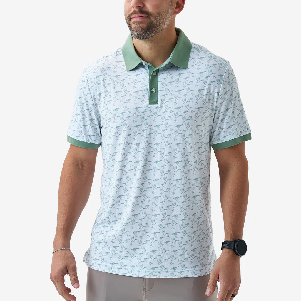 Ringer Performance Polo - Duck Season - White | BURLEBO