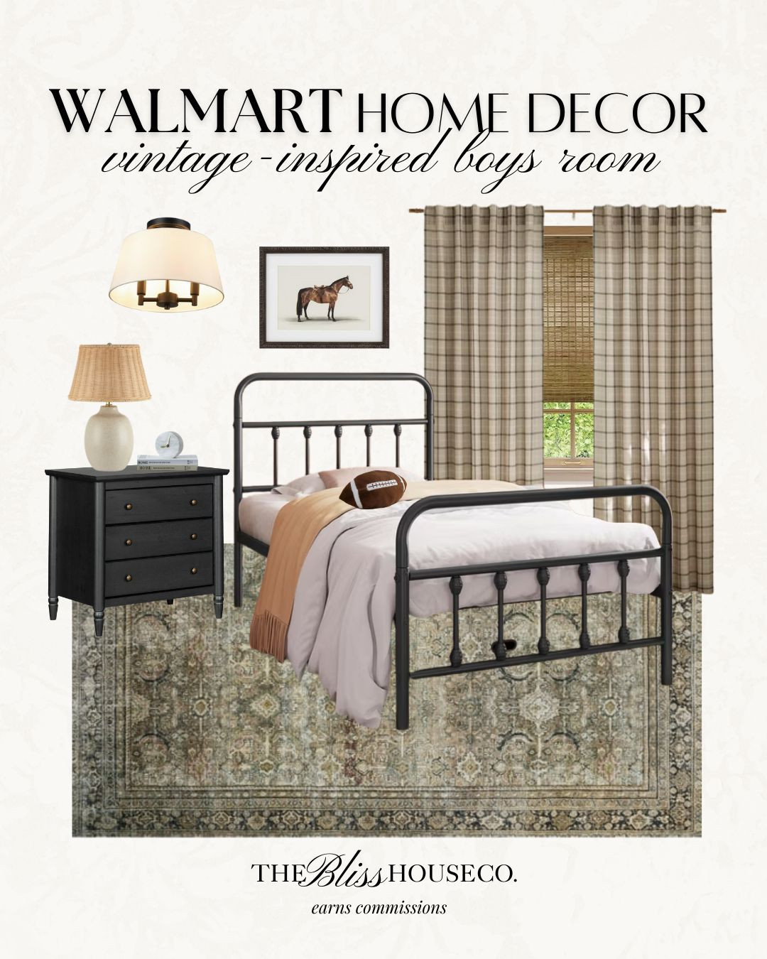Walmart Vintage-Inspired Boys Room 🏈 boys bedroom, affordable furniture, styled space, Walmart home finds, plaid curtains, cozy room, modern vintage. 

 #LTKHome #LTKFindsUnder100