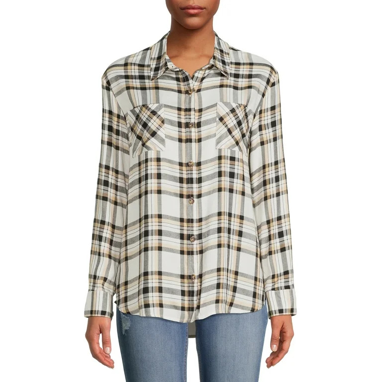 No Boundaries Juniors' Button-Front Plaid Shirt - Walmart.com | Walmart (US)