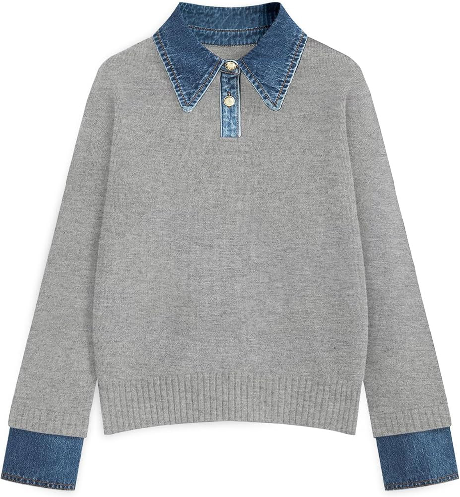 Womens Oversized Sweater Cozy Chunky Long Sleeve Mock Turtleneck V Neck Button Down Denim Polo Pu... | Amazon (US)