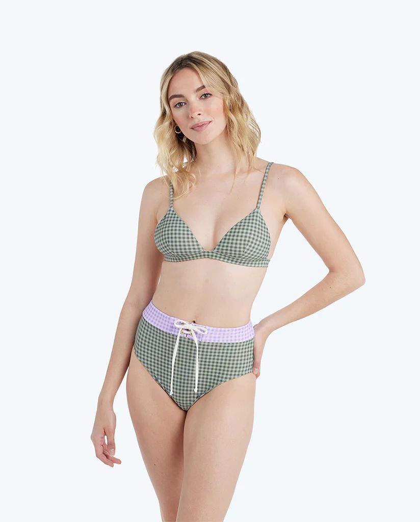 The Triangle Bikini Top - Gingham in Lavender & Ivy | SummerSalt