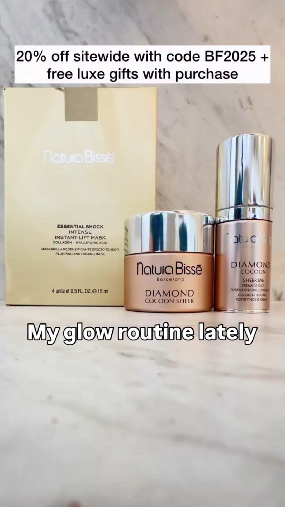 #ad Natura Bisse black Friday sale is their biggest sale of the year with 20% off sitewide + luxe gifts with purchase with code BF2025 for 20% off. I can’t link to them on here but I can share the sale details 😉 

This lift mask from Natura Bissé, Diamond Cocoon cream and eye cream has been my skin reset the last few weeks. Plumper, smoother, glowing skin, it’s just been working for me. If your skin’s feeling dull and tired, this combo works and they also have some face masks that would make great gifts. 

#naturabisse #skincareroutine #glowingskin #skincarecommunity

#LTKBeauty #LTKCyberWeek #LTKSaleAlert
