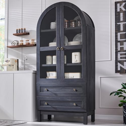 71" Tall Arched Kitchen Pantry Cabinet, Wood Kitchens Storage Cabinets with 2 Large Drawers and A... | Amazon (US)