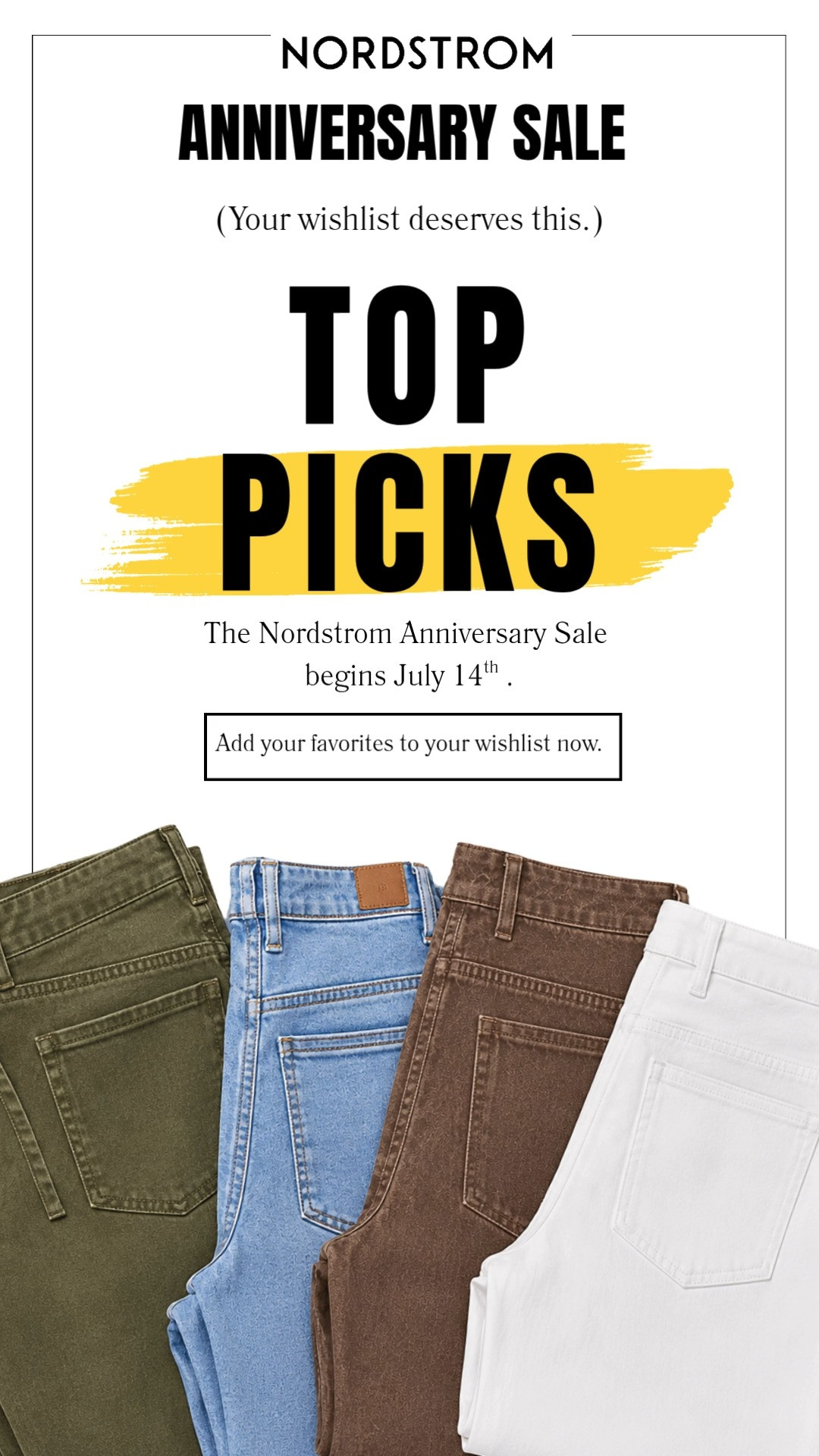 These are the denim styles I'd have at the top of my Nordstrom Anniversary Sale Wish List. 

From classic blue denim to versatile olive, chocolate brown, and crisp white, these are the everyday staples you'll reach for season after season. Add your favorites to your Nordstrom Wish List now so you're ready to shop the moment the sale goes live on the 14th before the best colors and sizes sell out!

👩‍💻 LTK PRO TIPS
❤️ Heart = Support my posts ;-)
🔖 Save = Get sale & restock alerts for the things you love!
📋 Lists = Keep favorites organized (List ideas: Anniversary Sale, Denim Favorites, Capsule Wardrobe, Fall Essentials!)
📲 Share = Send lists and products to a friend (or your daughters like me).
💬 Comment = Ask me anything, and I'll answer. ;-) 

 #LTKootd #LTKOver40 #LTKSaleAlert