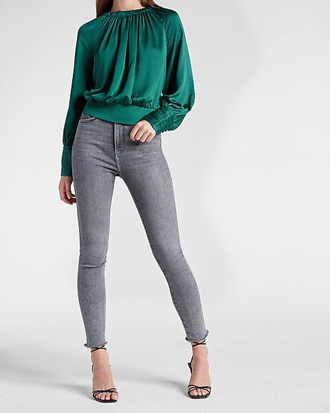 Satin Long Sleeve Draped Top | Express