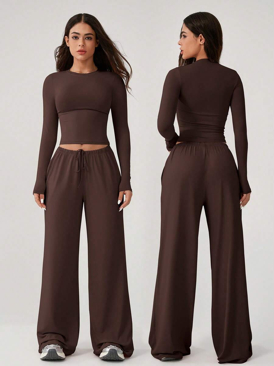 NcmRyu 1 Set Women Comfortable Casual Straight Leg Long Sleeve Loose Fit Fitness Workout Running ... | SHEIN