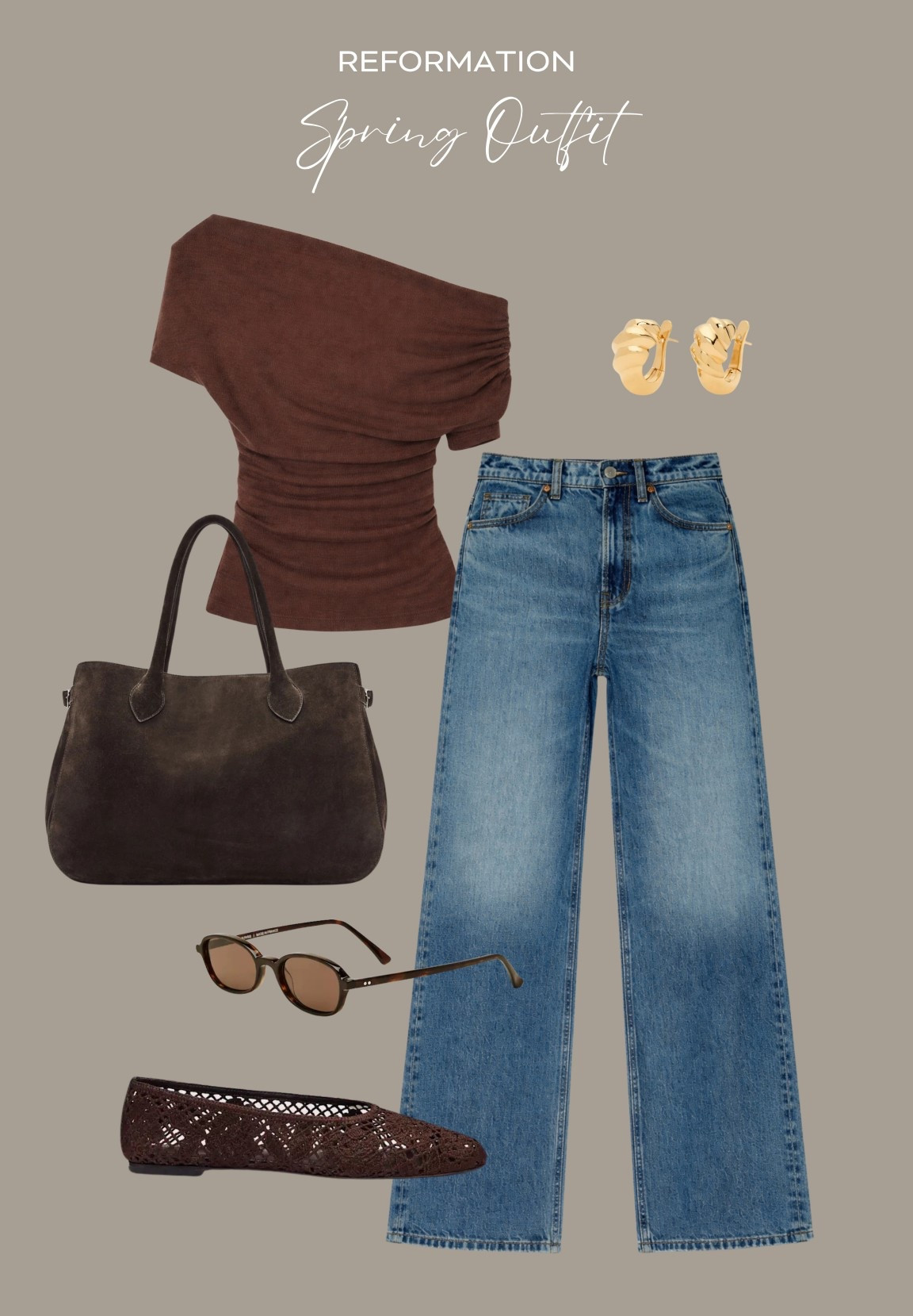 Reformation spring outfit 🤎

Wide jeans, brown off shoulder tote, suede flat, ballet flats, #ad @Reformation 

#LTKspring #LTKuk