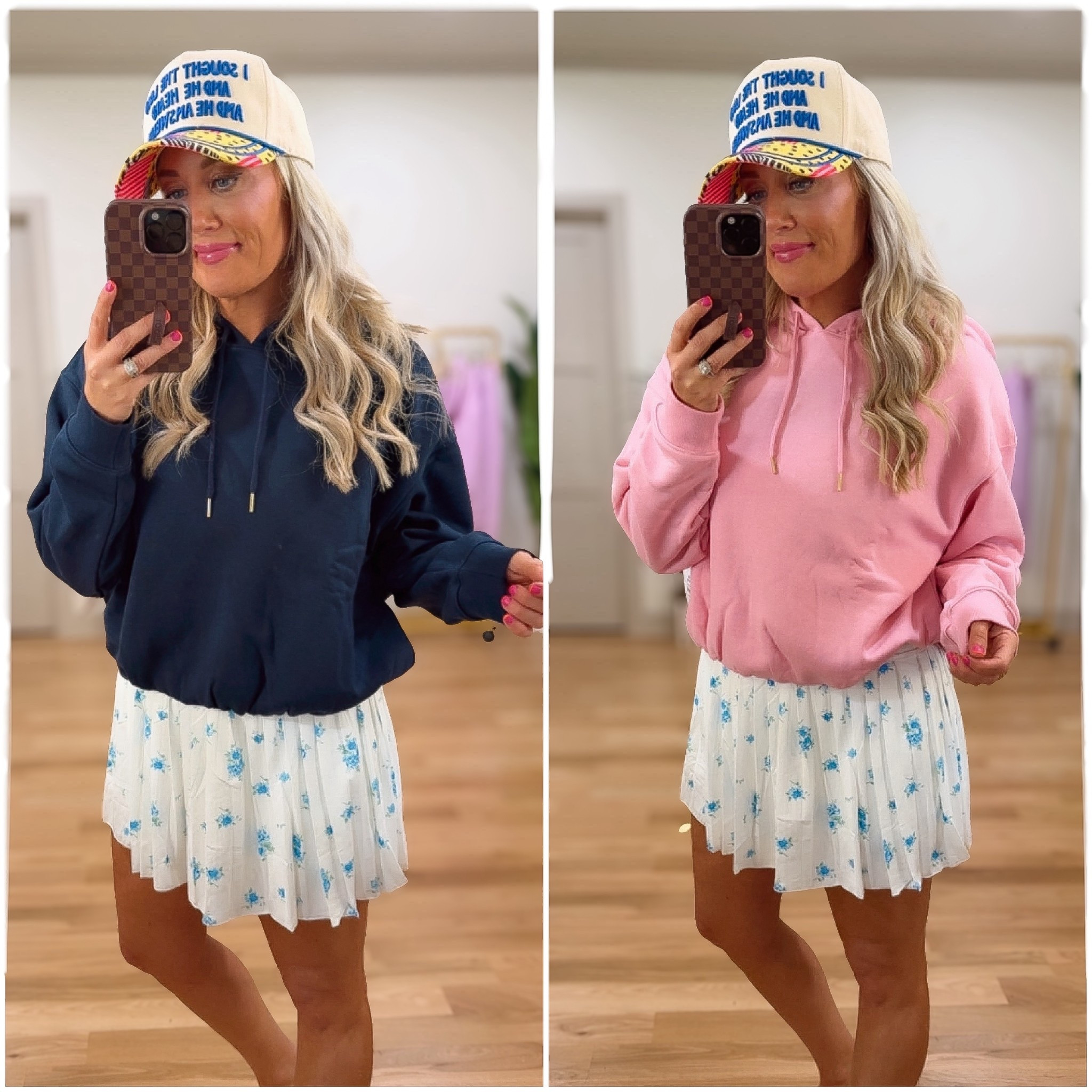 Bubble hem hoodie - size medium 
Amazon floral skirt - medium 