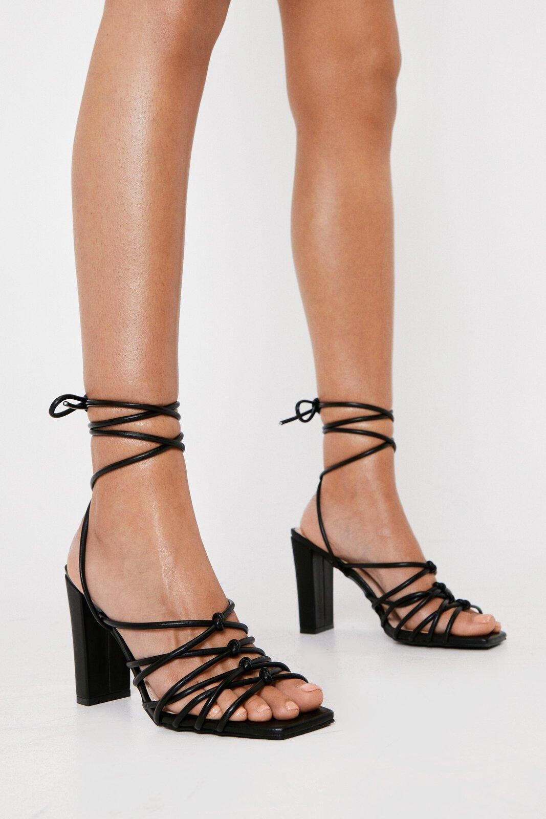 Faux Leather Heeled Tie Sandals | Nasty Gal (US)