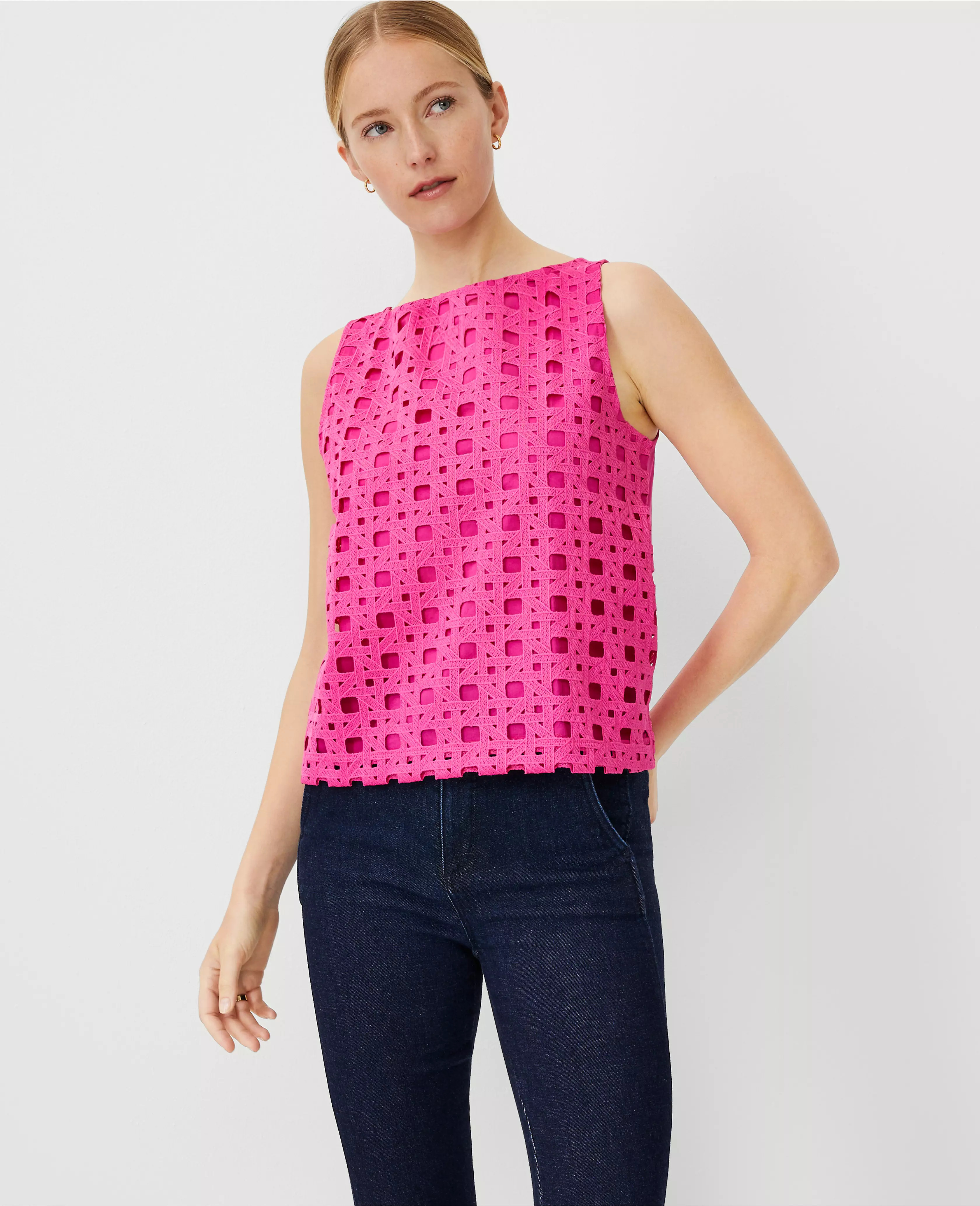 Eyelet Sleeveless Boatneck Top | Ann Taylor (US)