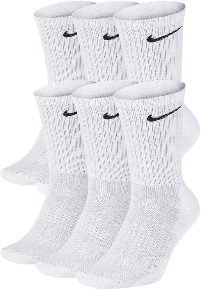 Nike Unisex Cotton Cushioned Crew Socks (6 Pairs) (White/Black, m) | Amazon (US)