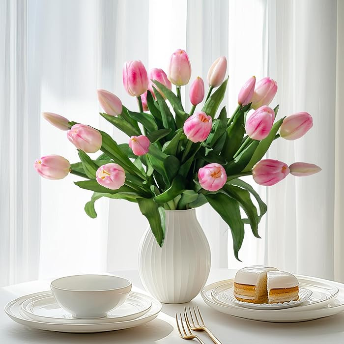 20PCS Fake Tulips Artificial Tulip Silk Flowers Fake PU Bouquet Artificial Flowers Faux Flowers w... | Amazon (US)