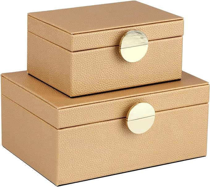 HofferRuffer Faux Leather Jewelry Boxes, Decorative Boxes Storage Accessory Organizer with Gold H... | Amazon (US)