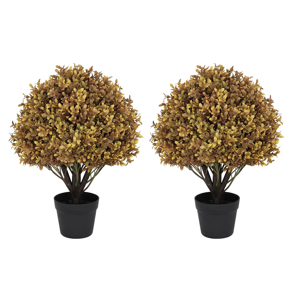 24" Artificial Fall Autumn Decor Outdoor Boxwood Topiary Ball Tree Potted Tree (Set of 2) | Wayfair North America
