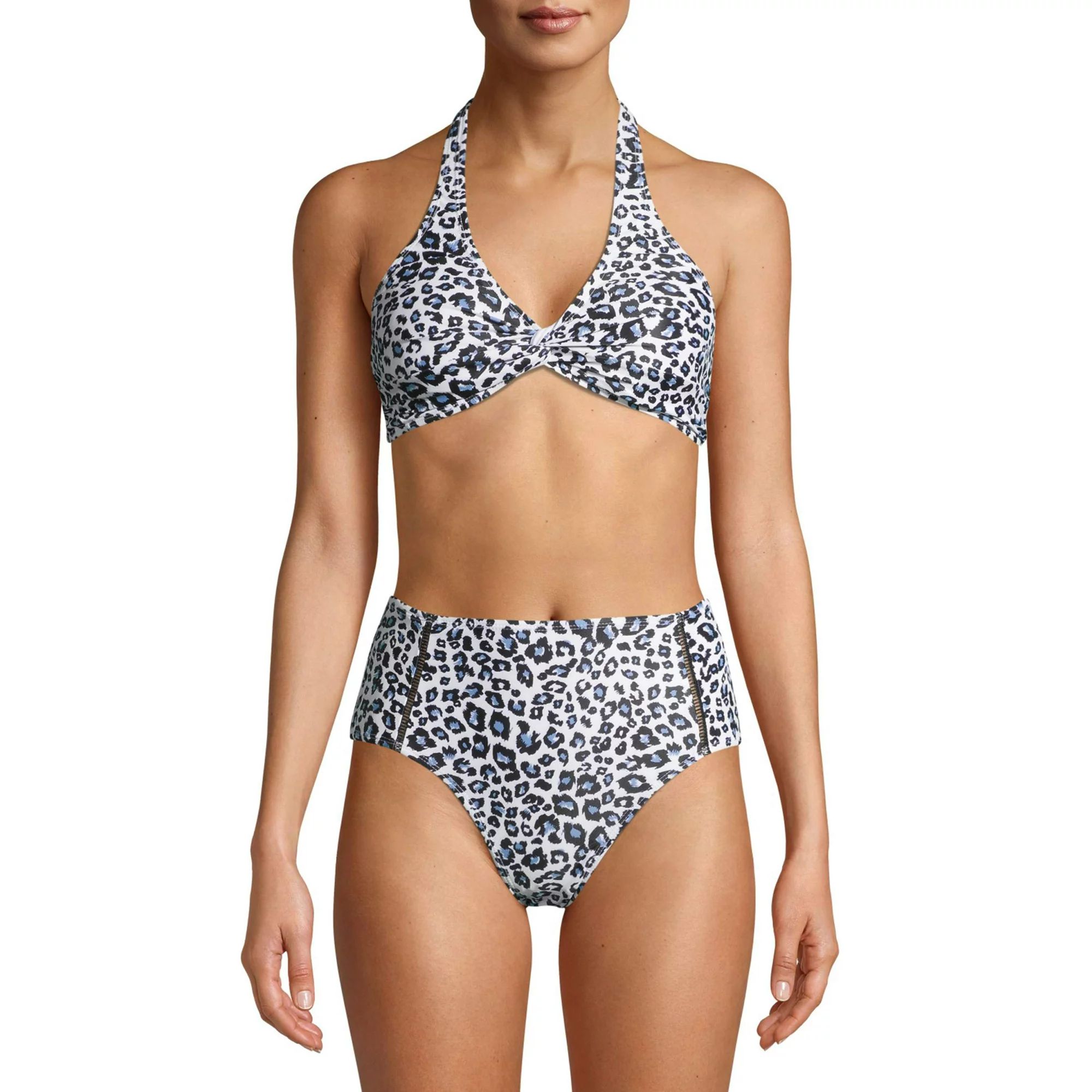Simply Fit Womens Two Piece Set Halter Swimsuit with Twist Front Band and High Waist Bottom | Walmart (US)