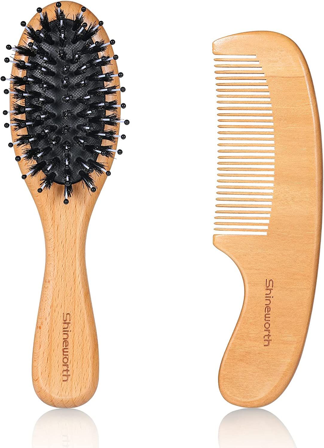 Toddler Hair Brush and Comb Set - Mini Boar Bristle Hairbrush for Thick Curly Thin Wet or Dry hai... | Amazon (US)