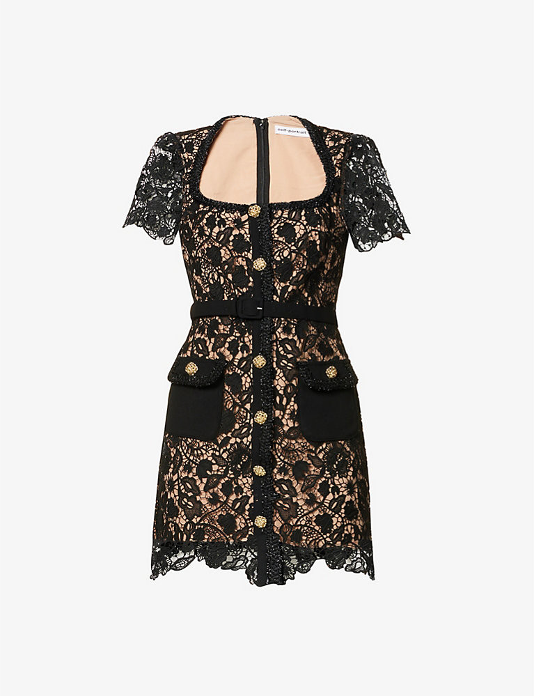 SELF PORTRAIT Square-neck lace mini dress | Selfridges