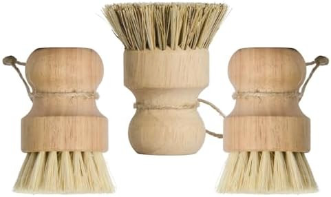 Pot Brush 3 Pack with Sisal and Coconut Coir, Wood Handle Scrub Brushes for Cast Iron Non-Stick P... | Amazon (US)