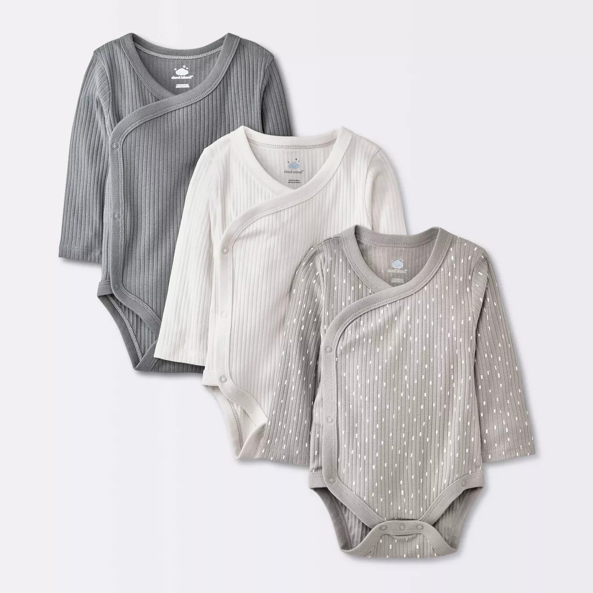 Baby 3pk Long Sleeve Side-Snap Bodysuit - Cloud Island™ Gray | Target