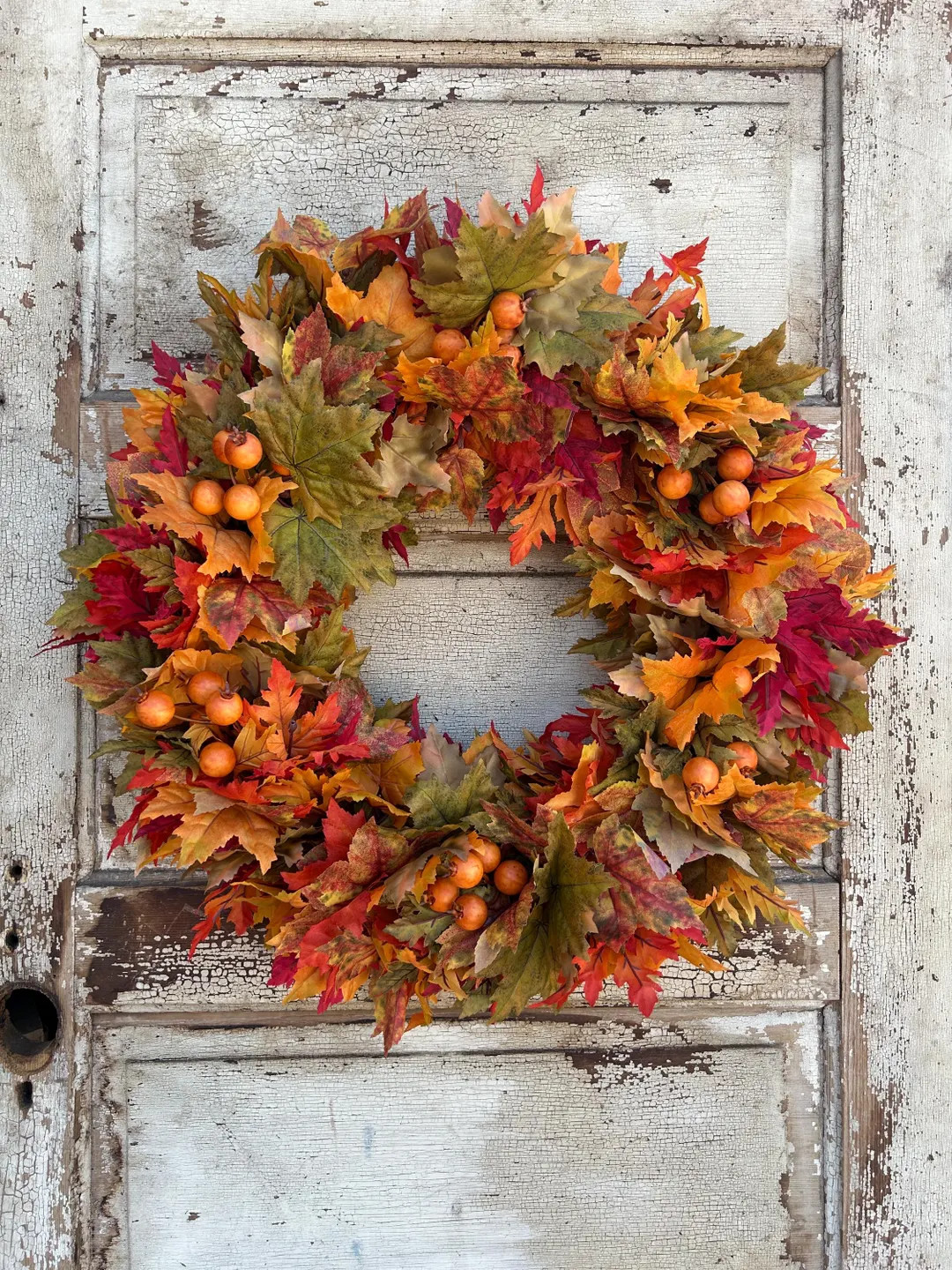 Burnt Orange Fall Wreath With Berries, Fall Leaves Foliage Wreath for Front Door Autumn Housewarm... | Etsy (US)