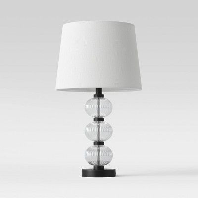 Large Assembled Glass Stacked Ribbed Table Lamp (Includes LED Light Bulb) Clear - Threshold™ | Target