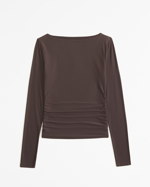 Soft Matte Long-Sleeve Ruched Slash Top | Abercrombie & Fitch (US)
