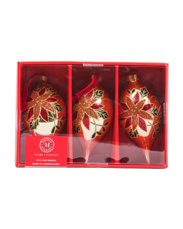 Set Of 3 6in Glass Drop Ornaments With Velvet Ribbons | TJ Maxx