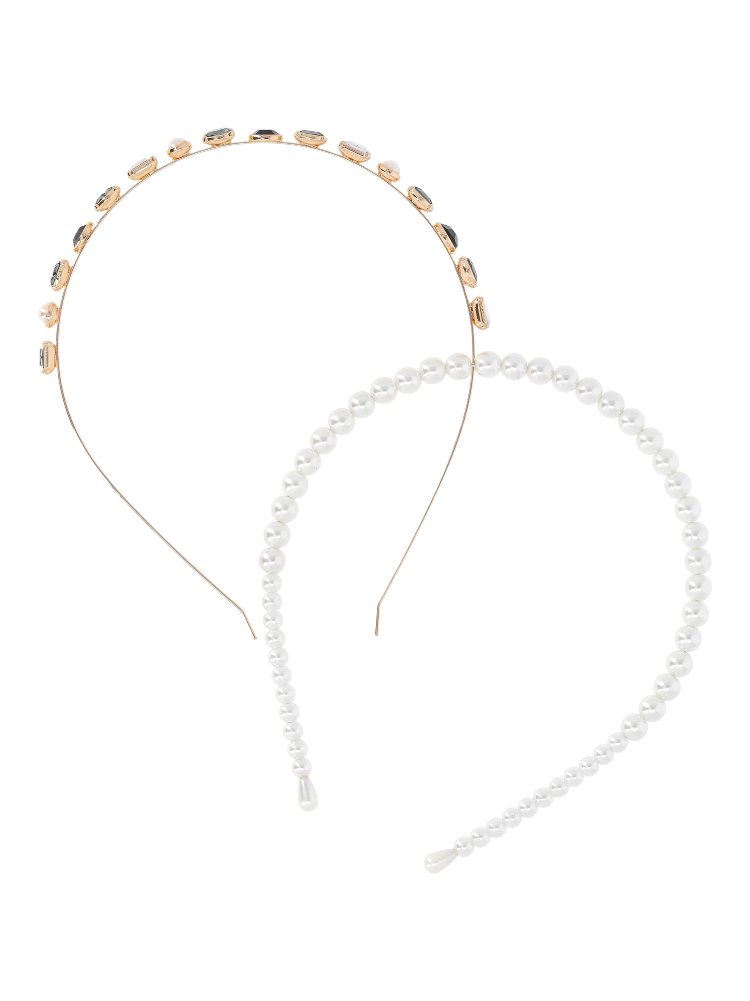 Time and Tru Women's Faux Pearl and Gemstone Headbands, 2-Pack | Walmart (US)