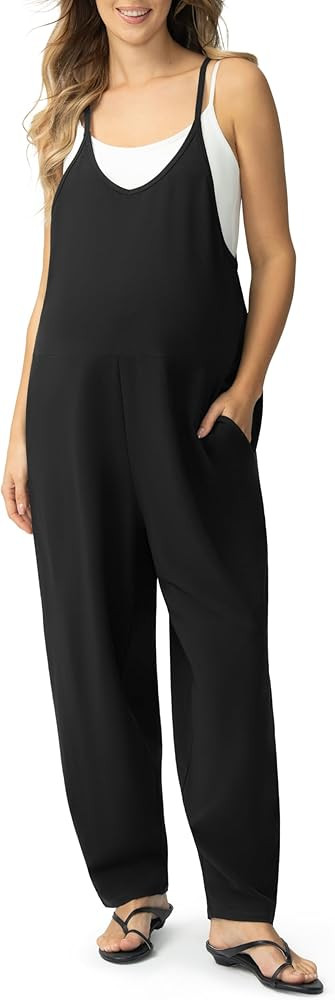 POSHDIVAH Women's Maternity Jumpsuit Pregnancy Casual Romper Spaghetti Strap Tank Top Baggy Pants... | Amazon (US)
