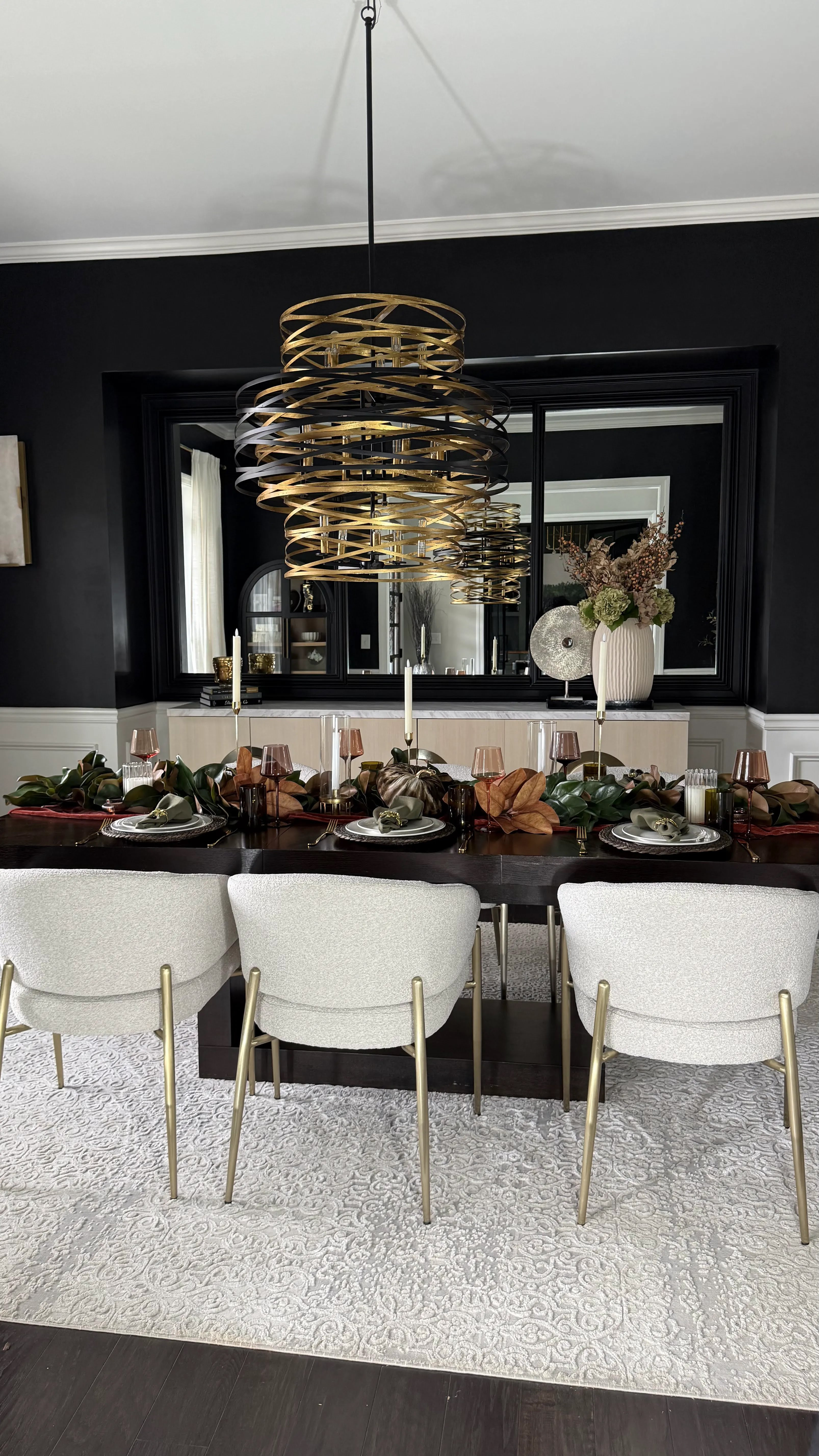 Moody fall tablescape 🍂 I layered rust velvet, magnolia leaves, deep greens and warm brown tones for an elevated fall table that doesn’t rely on traditional orange. My brown wine glasses, green water glasses and green napkins from @Macy’s were the perfect finishing touches, and I linked my brown plaid fall dress too. Shop the table decor, glassware, linens and fall outfit here.

#FallTablescape #FallHomeDecor #FallDecorIdeas #TablescapeIdeas #FallStyle

#LTKSeasonal #LTKU #LTKHome