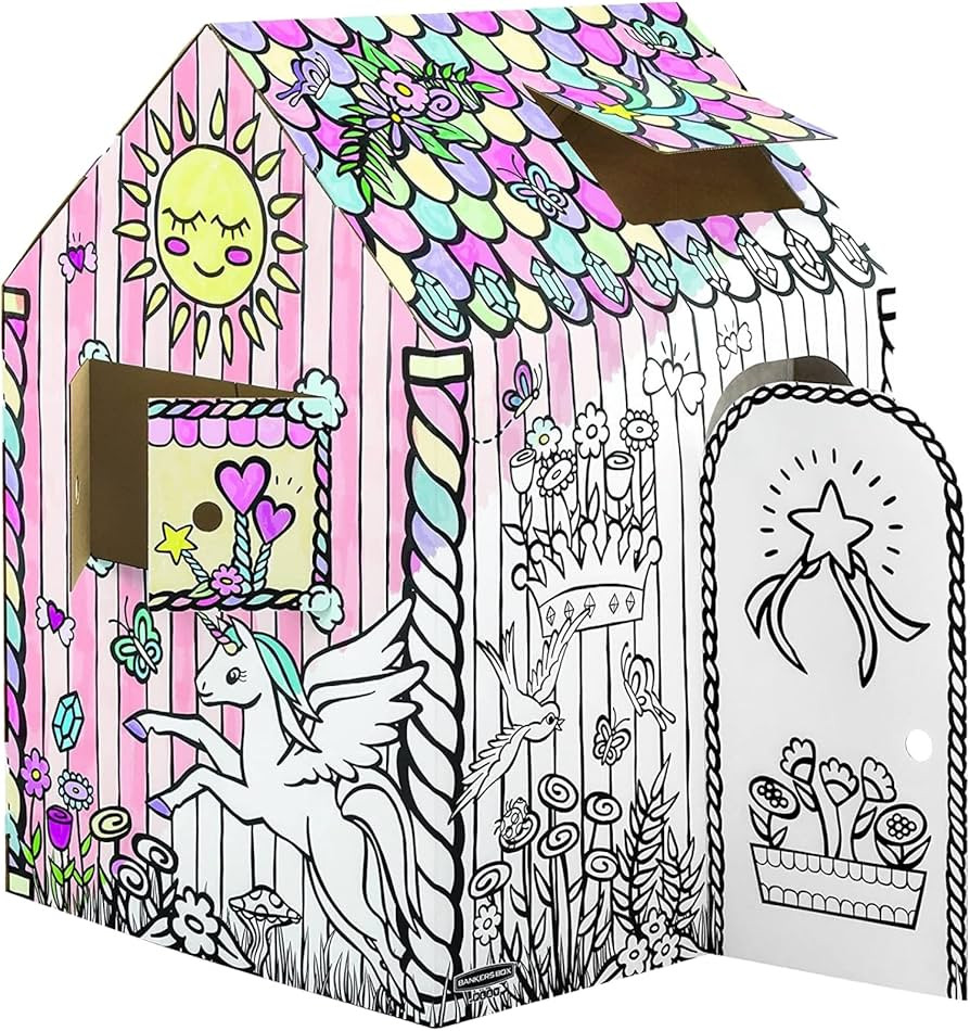 Bankers Box at Play Color in Unicorn Playhouse, Cardboard Playhouse and Life Size Craft Activity ... | Amazon (US)
